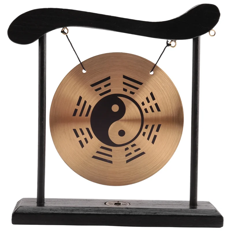 

Настольный гонг - латунный гонг фэн-шуй, настольное украшение с подставкой и молотком, нежный китайский домашний декор, прочный, восемь диаграмм-B