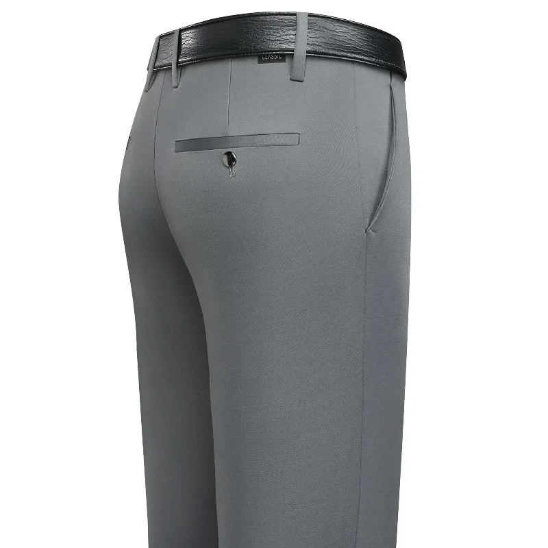 Summer New Light Business Men's Silk Casual Trousers in Solid Color High Elasticity Breathable Loose Slightly Elastic Sense Drop