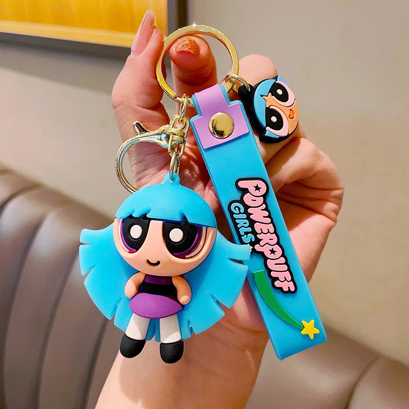 Super cute! Powerpuff Girls cartoon keychains, Blossom, Bubbles and Buttercup gathered, start a childlike collection.