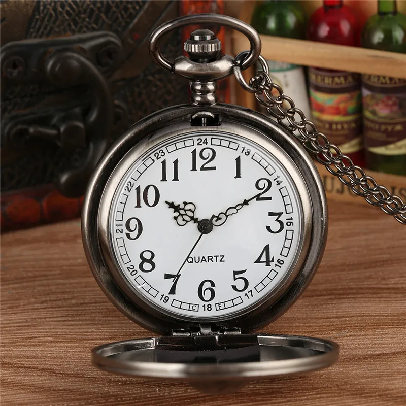 Reloj de bolsillo de cuarzo para hombre y mujer, colgante de diseño de cuello largo tallado en bronce Retro, cadena de suéter, reloj de exhibición de números arábigos