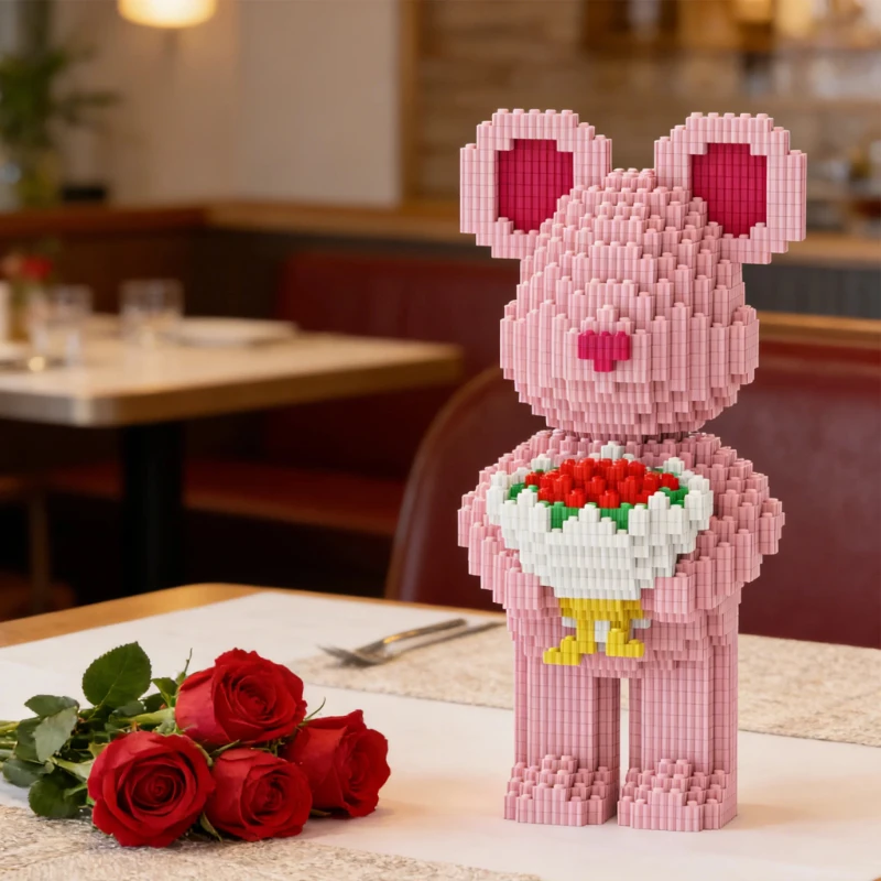 30cm Romantic Confession Bouquet Cute Bear Building Blocks Set DIY