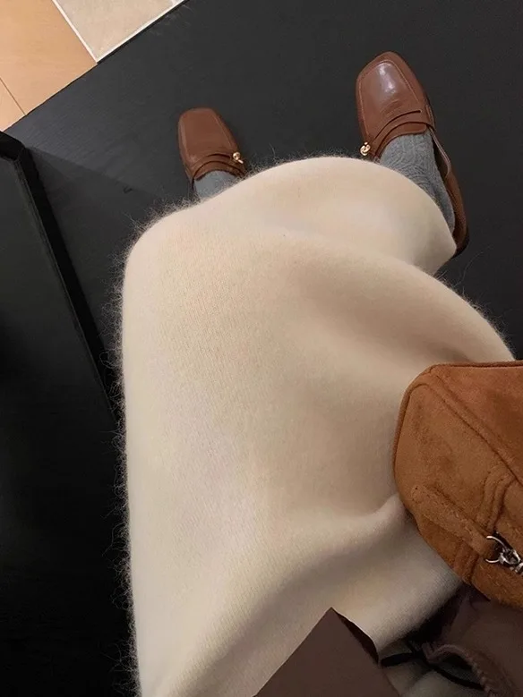 

Мягкая бархатная трикотажная юбка средней длины с запахом Cr Bear, женская утягивающая юбка с высокой талией, прямой крой, осень-зима, моя