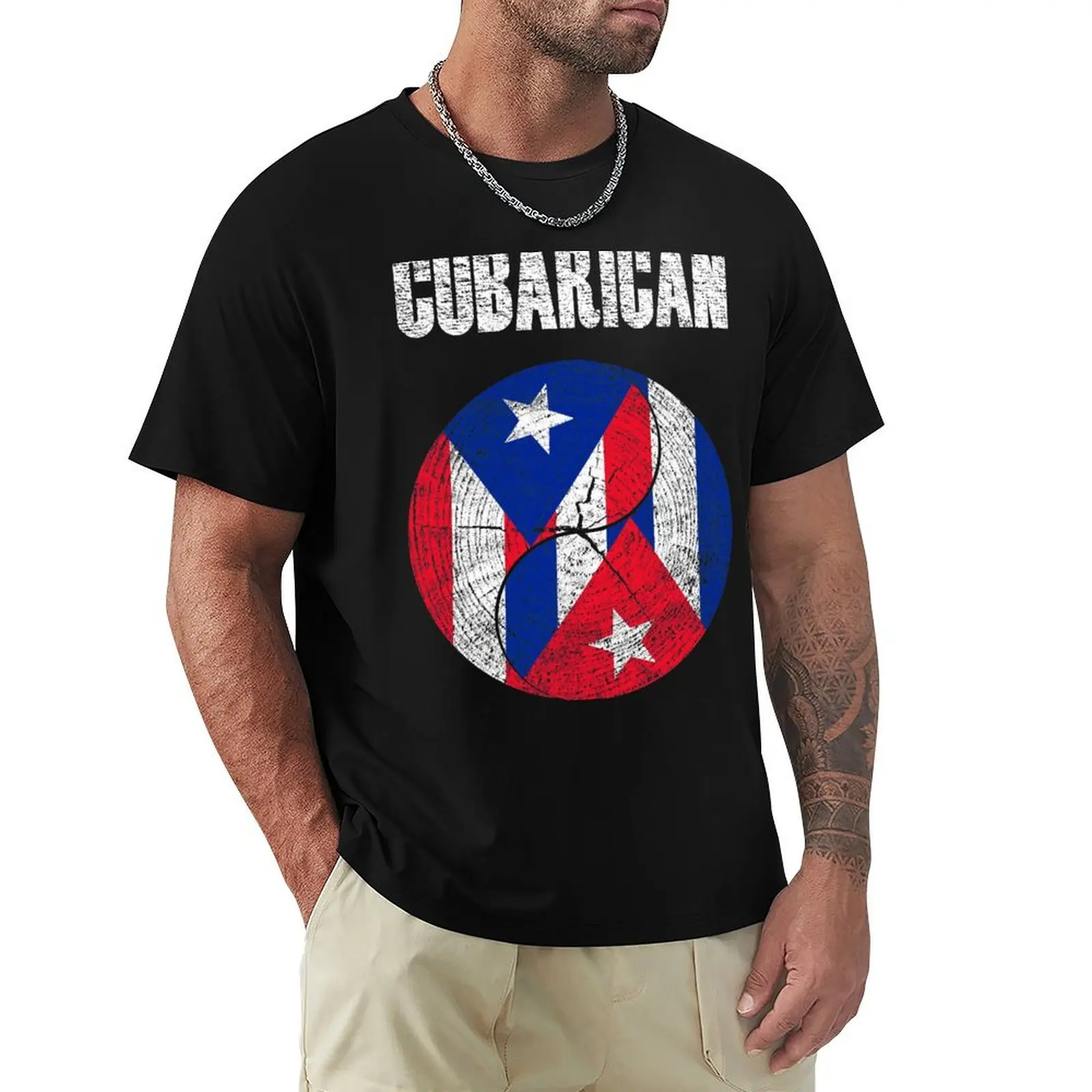 

Cuban and Puerto Rican flag T-Shirt summer shirt graphic t shirt vintage heavy weight t shirts for men