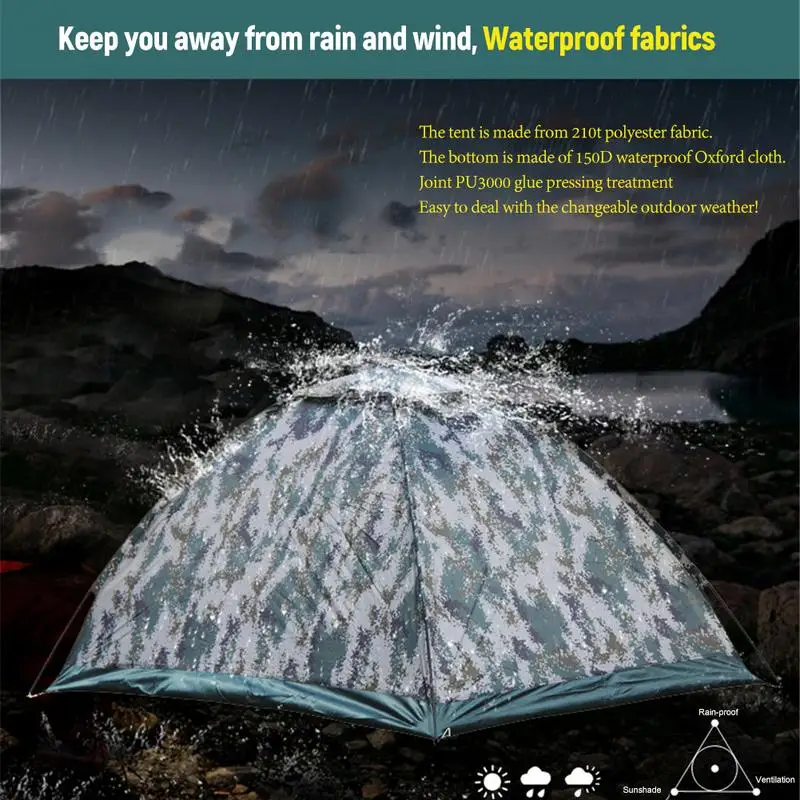 2 Person Rain Proof Canopy Tarp Camouflage Tent Outdoor Camping Tents Accessories Ventilation Window Mesh For Hiking Travel