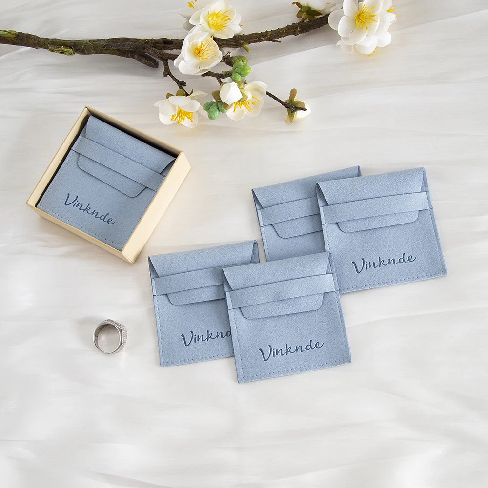 

50Pcs Custom Logo Blue Jewelry Microfiber Envelope Bag Earring Necklace Ring Stud Glasses Watch Storage Wedding Gift Packaging