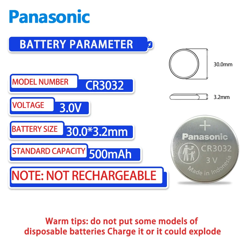 Panasonic 5PCS CR3032 button battery 3V access card suitable for high-voltage test pen Touareg car key remote control