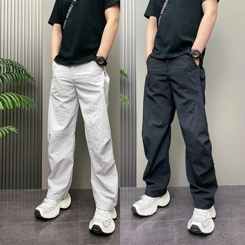 

Youth Casual Pants Loose Fit Thin Summer Outdoor Breathable Polyester Fiber Straight Leg Trousers for Active Young Men