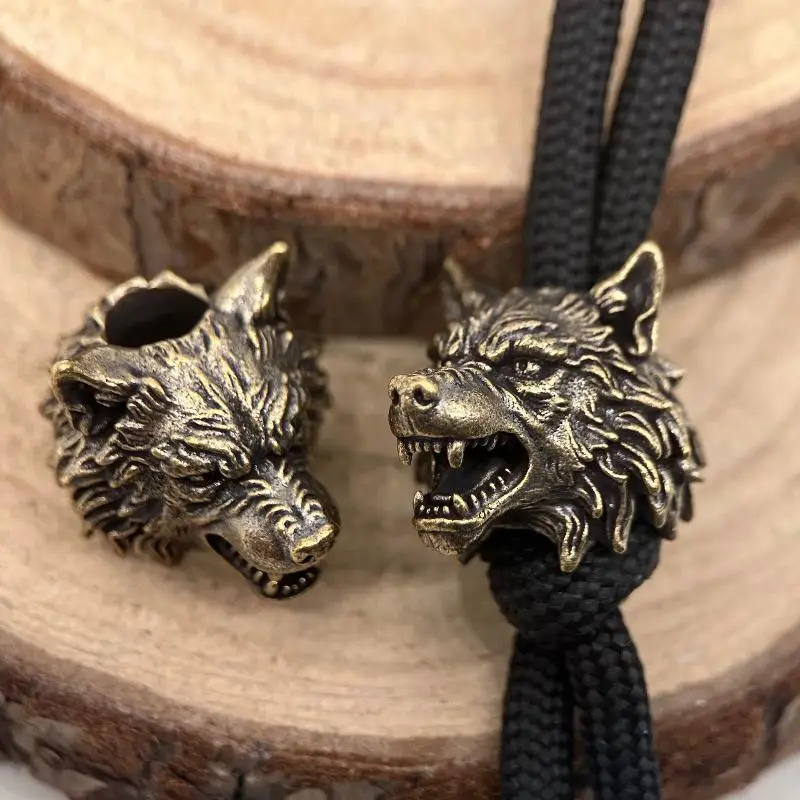 New DIY Handmade Woven Lanyard Pendants Wolf Head Brass Knife Beads EDC Outdoor Umbrella Rope Bracelet Charms AccessoriesAcc - view 6