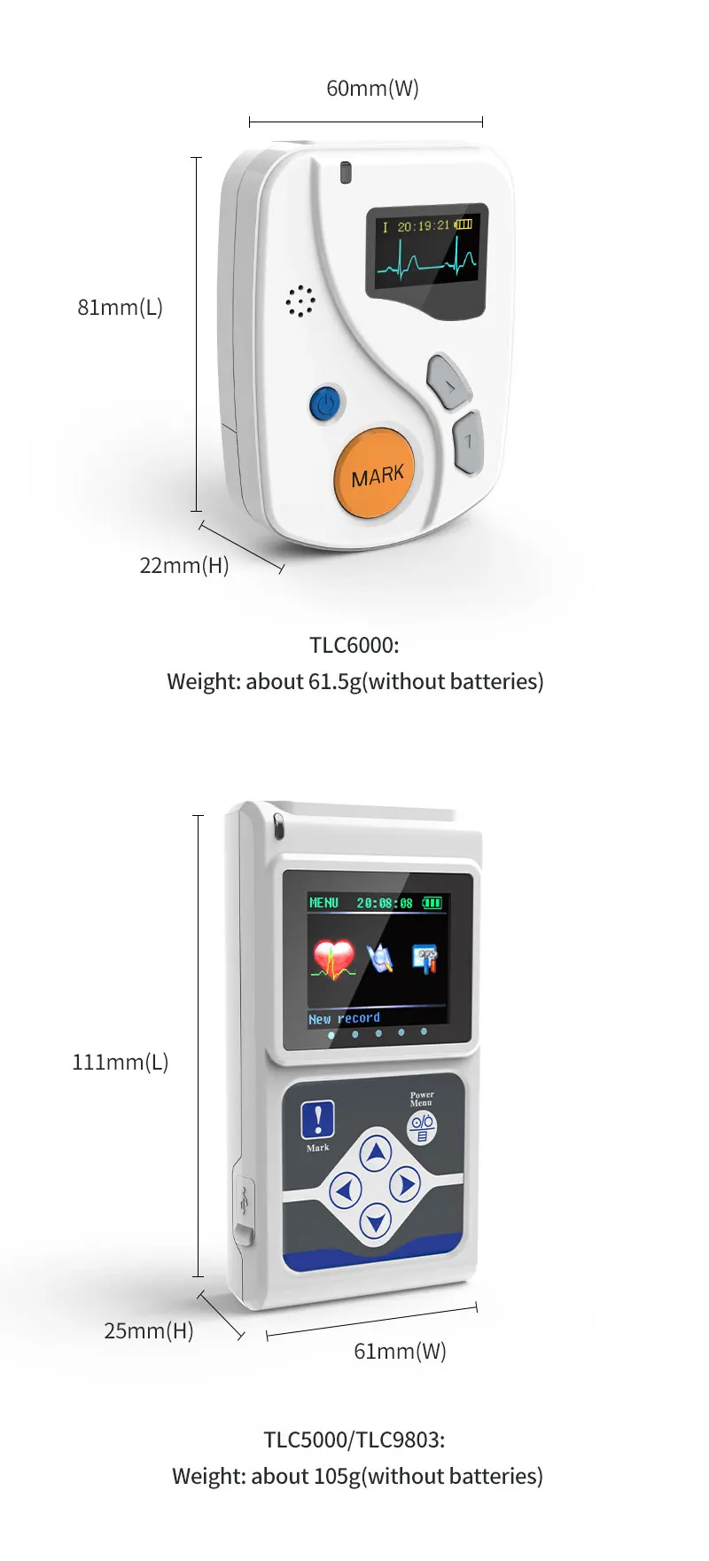 CONTEC Offical TLC9803 Genuine 3 Channels ECG Holter Monitor System 24-Hour Dynamic EKG Recorder for Heart Rate Monitor