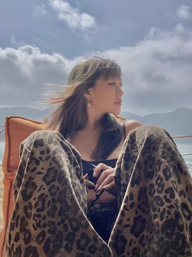 سراويل جينز فضفاضة واسعة الساق للنساء ، كلاسيكية ، كاجوال ، بنطلون عالي الخصر ، شارع ، فهد ، مستقيم ، موضة ، Y2K ، s