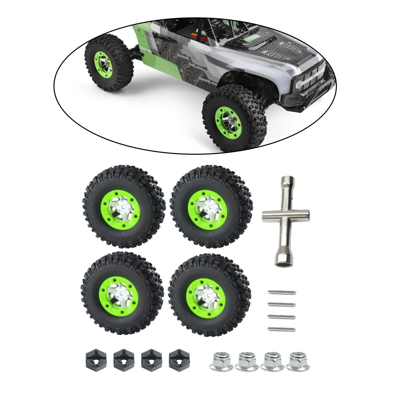 4 Pieces RC Tire Wheels Soft Tire Wheels RC Wheels and Tires Set Tyres Set for 12427 12423 for RC 1: 12 Scale Model Trucks