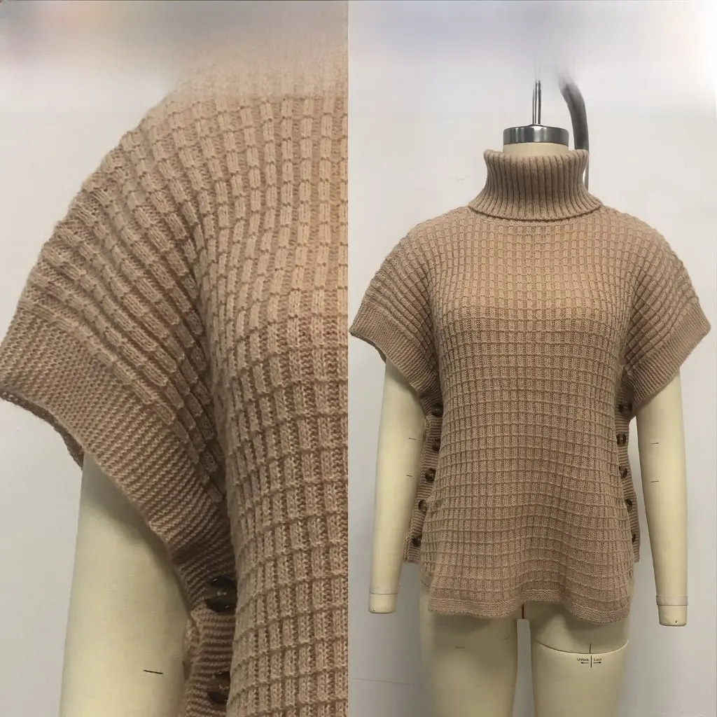 

Ladies High Collar Knitted Sweater Vest Button Decorated Overhead Spring Autumn Fashionable European And American Style