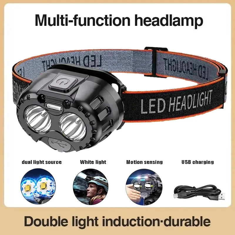 

Перезаряжаемый светодиодный налобный фонарь с датчиком движения, аварийный налобный фонарь 250LM XPE, 500 мАч для рыбалки на открытом воздухе, кемпинга, пешего туризма