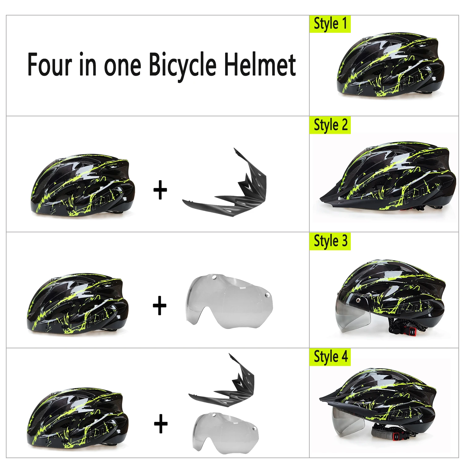 PJT 4-in-1 Lightweight Cycling Helmet 18 Breathable Holes Bicycle Helmet Adults Road MTB Detachable Sun Visor Goggles Bike Helme