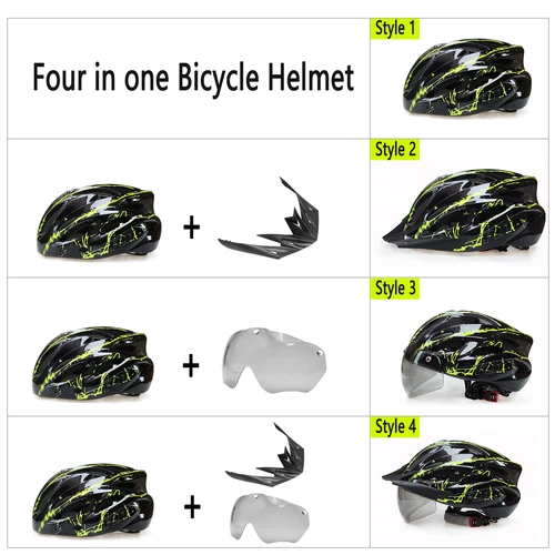 Imagen 2 del producto PJT-casco de ciclismo ligero 4 en 1, 18 agujeros transpirables, para adultos, carretera, MTB, visera desmontable, gafas, casco para bicicleta