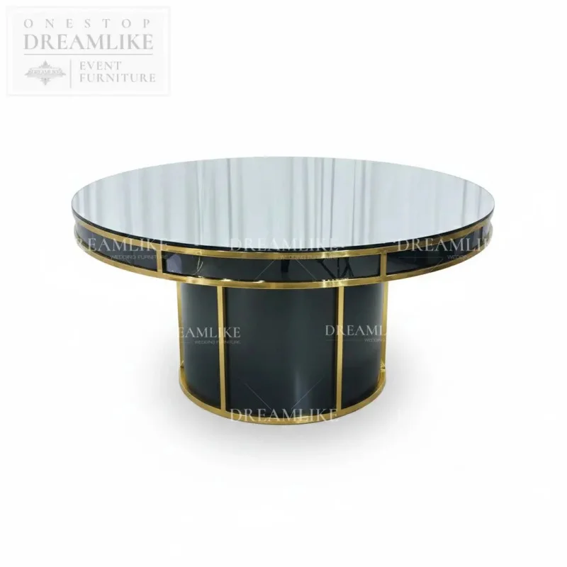 custom.High-End Round Glass Top Iron Dining Table with Wedding Banquet Supplier OEM ODM Bulk Order