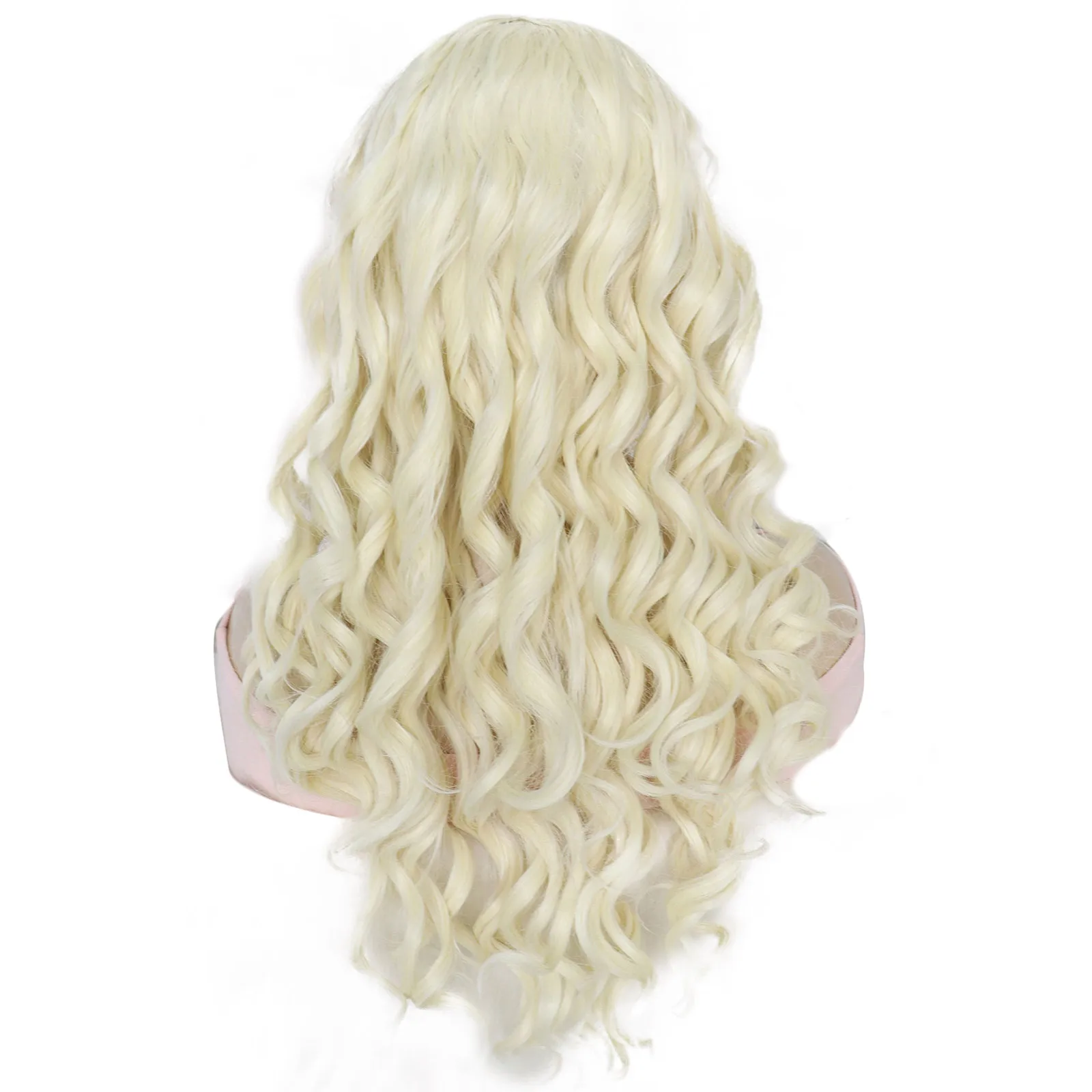 Platinum Blonde Long Loose Curly Synthetic Wig Middle Part Heat Resistant Fiber Natural Looking Daily Wear Wigs For Women