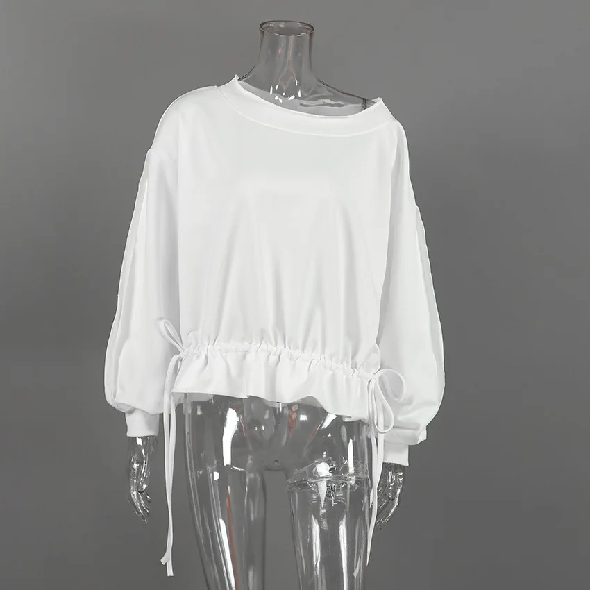 Fall,Winter,European,Clothes,Sweatshirt,Pullover,Tops,Chic,Sexy,Lace up,Women,Tops,Long Sleeve,Casual,White,Pink,New,6818004