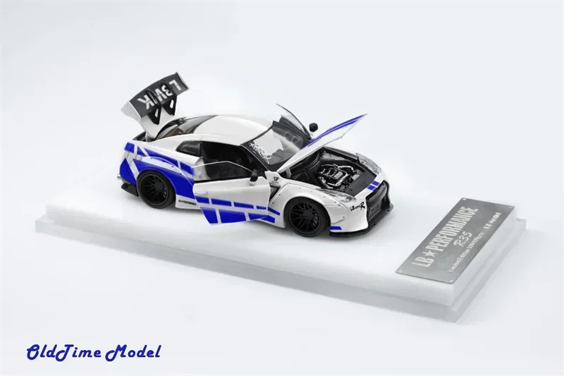 Old Time 1:64 GT-R R35 LB1.0 FNF White with Blue Strips limited 999 Diecast Model Car