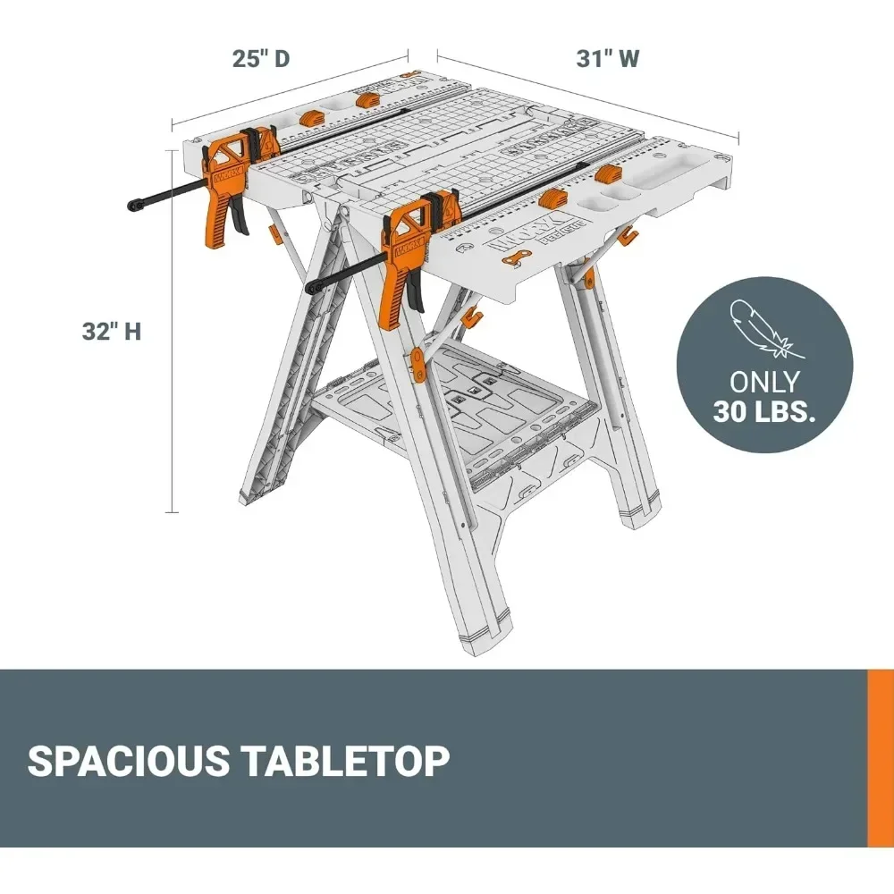 Pegasus 2-in-1 Folding Work Table & Sawhorse, Easy Setup Portable Workbench, 31\