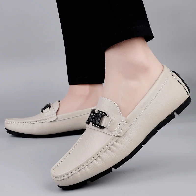 الرجال المتسكعون القيادة أحذية من الجلد الربيع والصيف مجموعة منخفضة القدم حذاء كاجوال جلخ الجلود شقة كبيرة الحجم أحذية رجالي #1