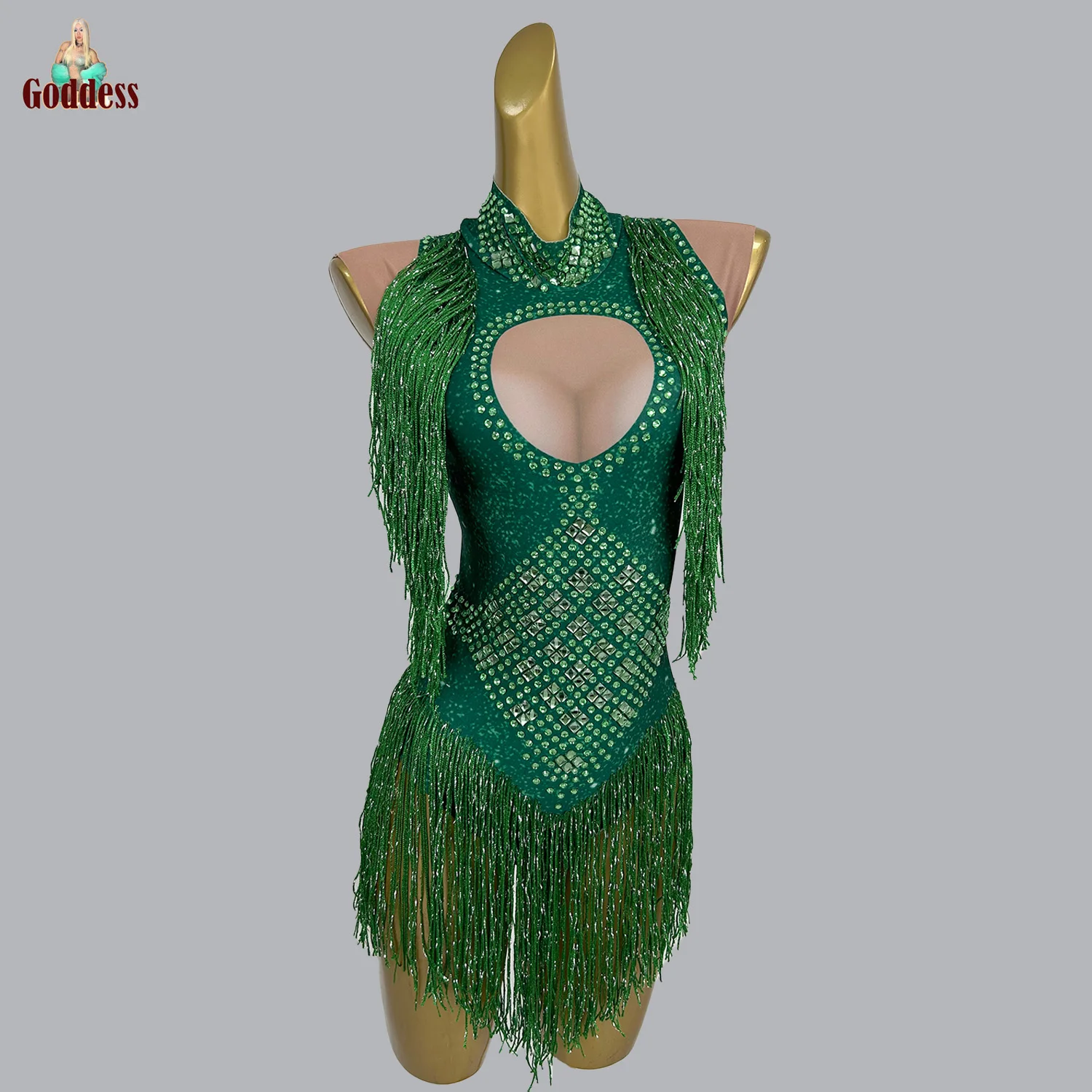 

Sparkly Crystals Fringes Leotard for Women Nightclub Performance Dance Costume Stage Wear Bar Wear Sexy Tassel Spandex Bodysuit