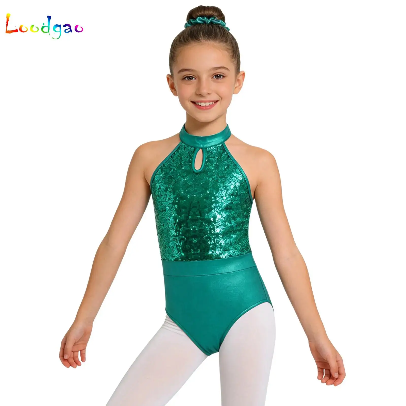 

Sequin Sleeveless Ballet Dance Outfits Kids Girls Rhythmic Gymnastics Leotards Jumpsuit+Hairband Set Figure Skating Dancewear