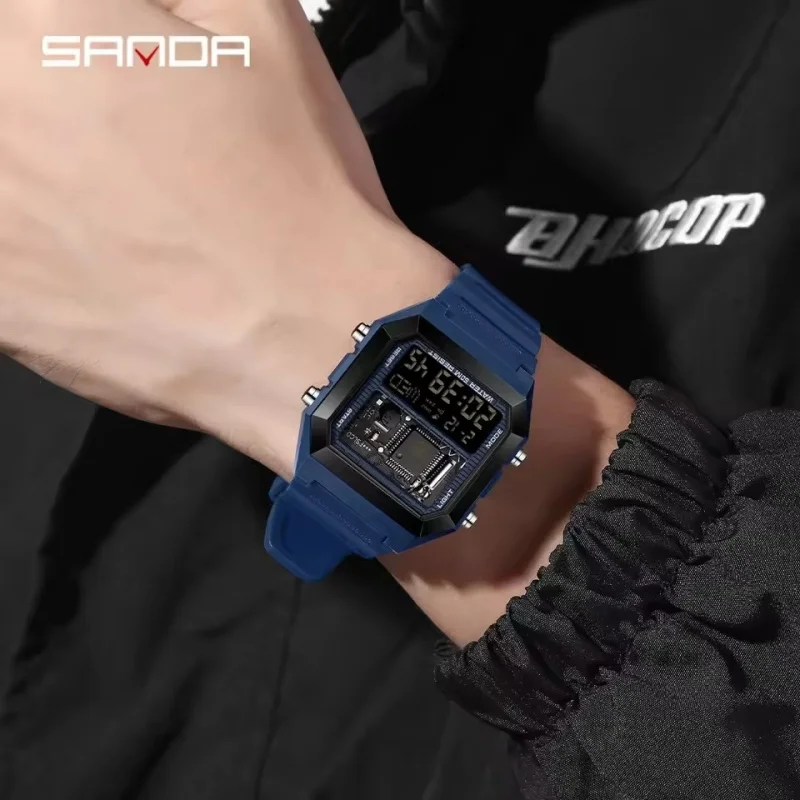 SANDA 6216 Orologio elettronico di moda da uomo Studente Multifunzionale LED Calendario luminoso Orologio sportivo digitale relógios masculino