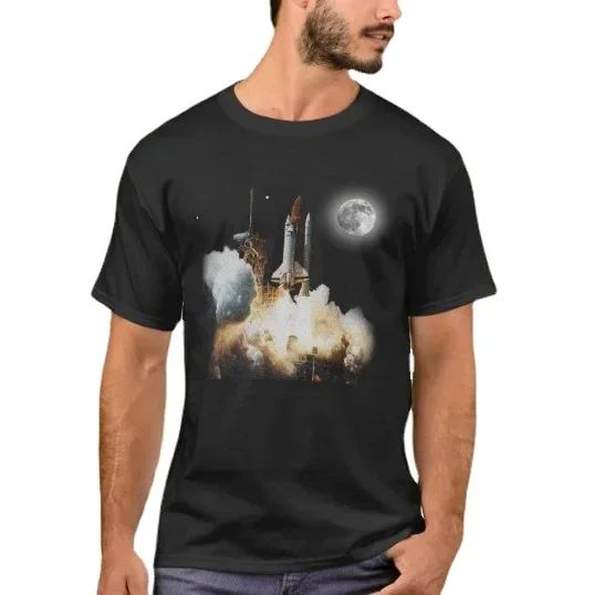 

Creative Design Space Shuttle Liftoff Printed T-Shirt. Summer Cotton Short Sleeve O-Neck Unisex T Shirt New S-3XL
