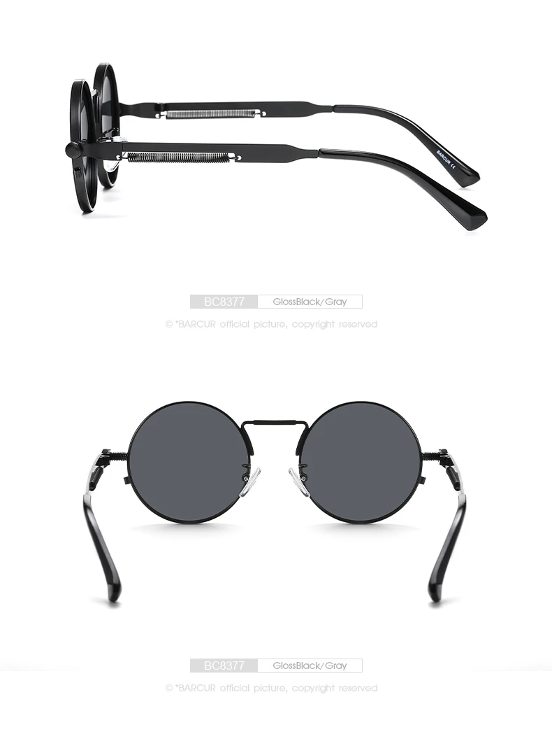 BARCUR Runde Sonnenbrille für Herren, polarisiert, Retro, Steampunk, Sonnenbrille für Damen, Vintage-Stil, UV400, Brillenzubehör, Oculos – Detail 10