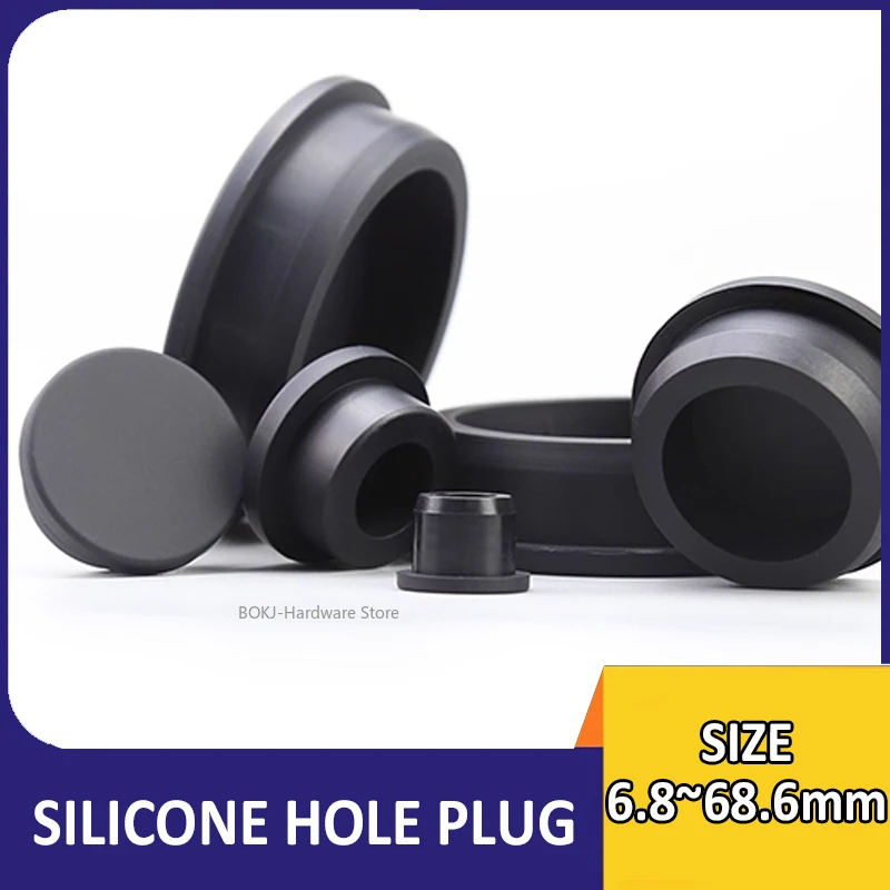 Schwarze T-förmige Silikon-Stecker, Dichtung, auslaufsicherer Lochstopfen, kreisförmige Hohlrohrabdeckung, 6,8 mm ~ 68,6 mm