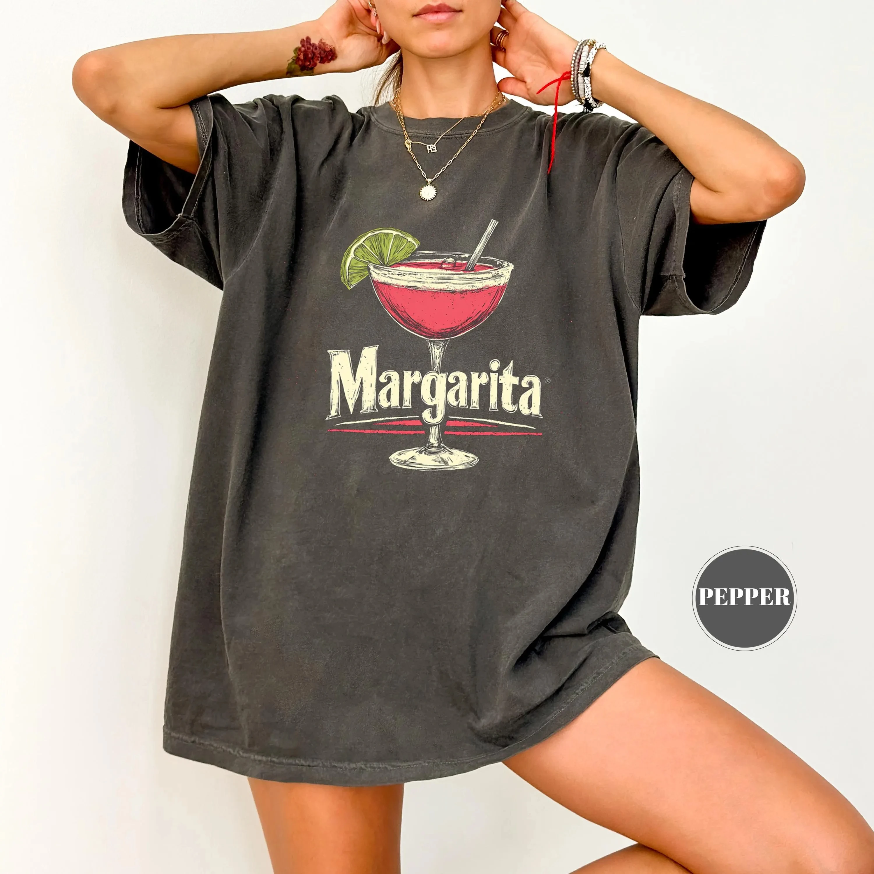 

Plus Size Women's Vintage Margarita T-Shirt Pure Cotton Breathable Stylish Versatile Street Style Streetwear Oversized