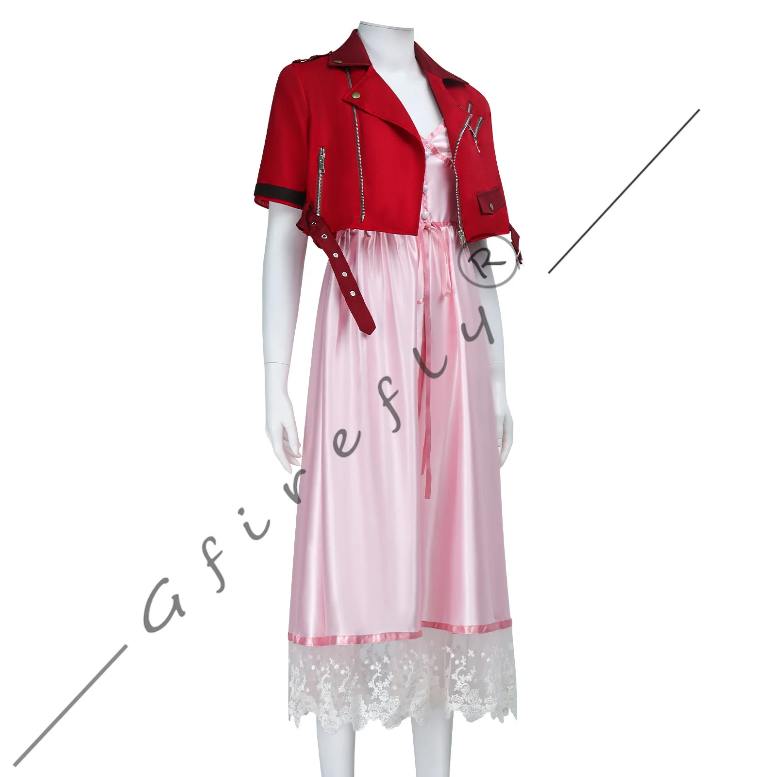 ゲームファイナルファンタジー VII エアリス・ゲインズブールコスプレ衣装 FF7 キャラクターピンクドレスコートウィッグセットハロウィンパーティーコスチューム