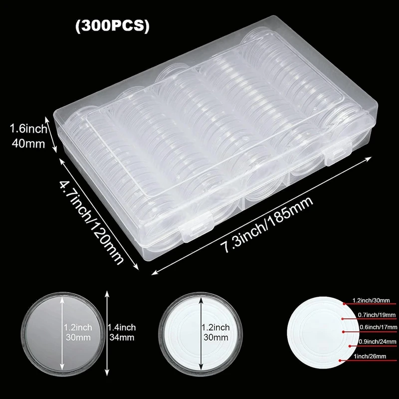 コインカプセルボックスプラスチックコインホルダーコインコレクション用品ボックス泡保護ガスケット付き (17/20/25/27/30 ミリメートル)