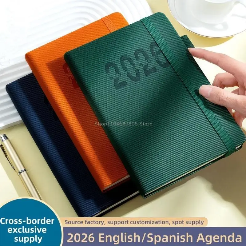 2026 Daily Planner 360 Pages Elastic Strap Closure Hardcover Academic Planner for Business Meeting Notes Daily Planning