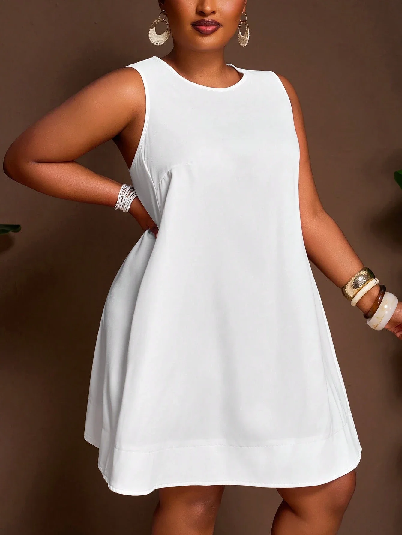 

Белое свободное мини-платье А-силуэта без рукавов для женщин, летний повседневный наряд