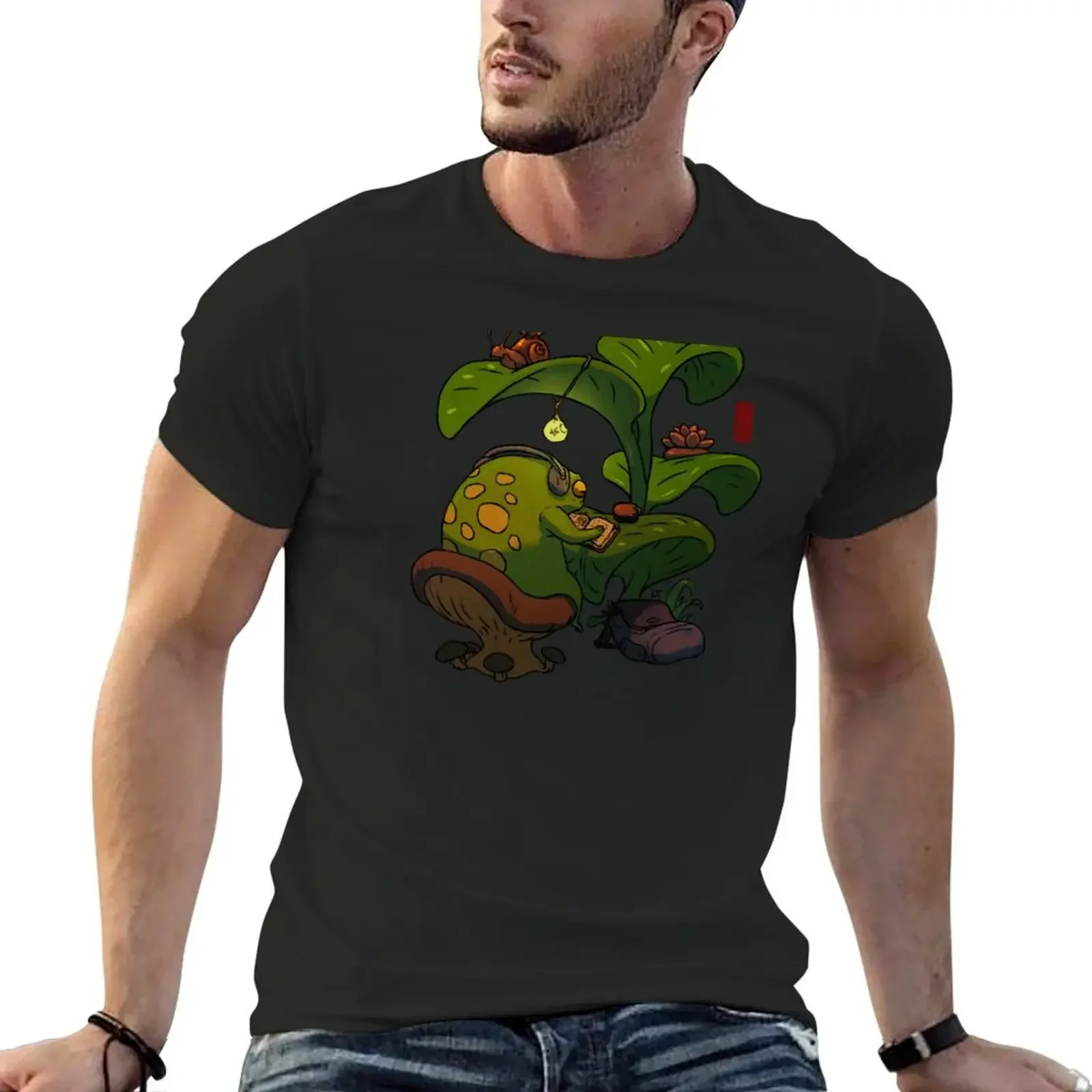 lofi studying frog T-Shirt basketball graphic tees quick drying custom t shirt mens designer t shirt