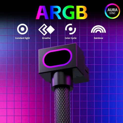 Imagen 2 del producto Cable de extensión AIJS GPU de 8 pines, cable de PC ARGB de tarjeta gráfica con 5V 3 pines, 18AWG 90 ° Diseño en ángulo recto, conector macho a hembra