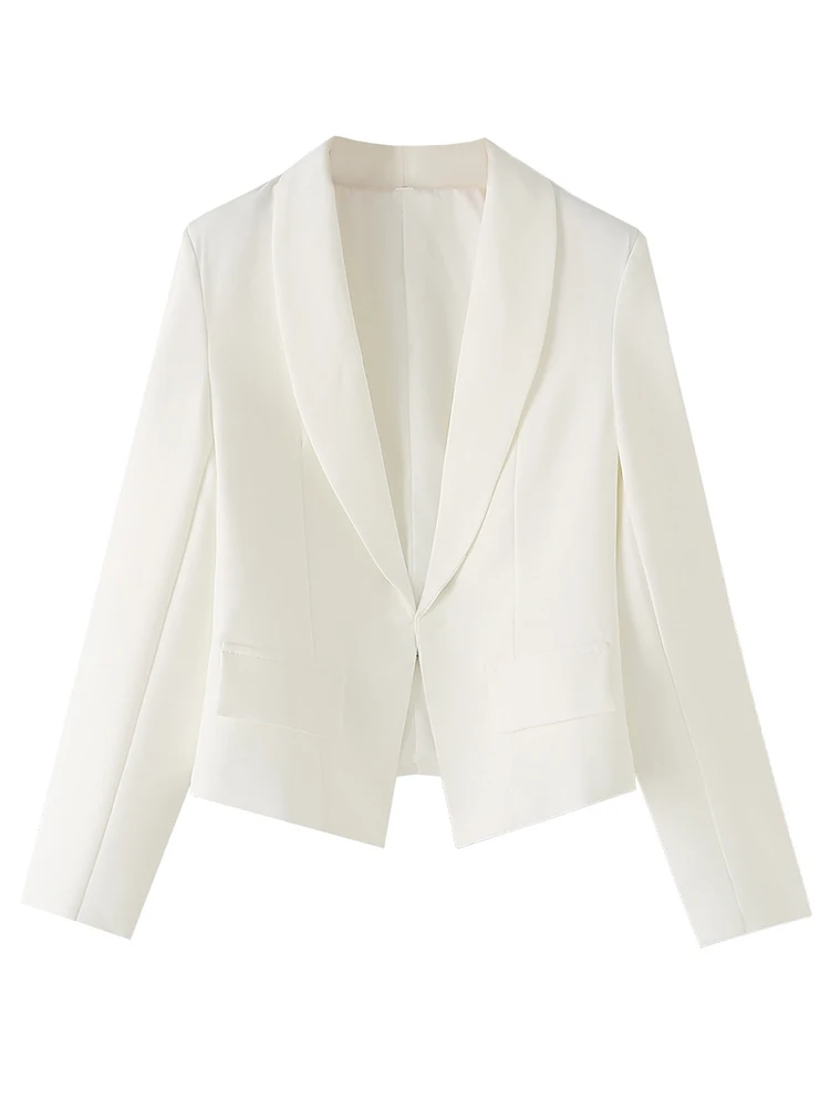 

Новая женская мода в европейском стиле, универсальный темпераментный однотонный пиджак с длинными рукавами и короткими крючками