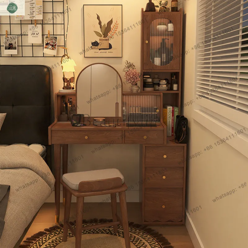 Log wind dresser bedroom chest retractable solid wood storage cabinet integrated makeup table dresser