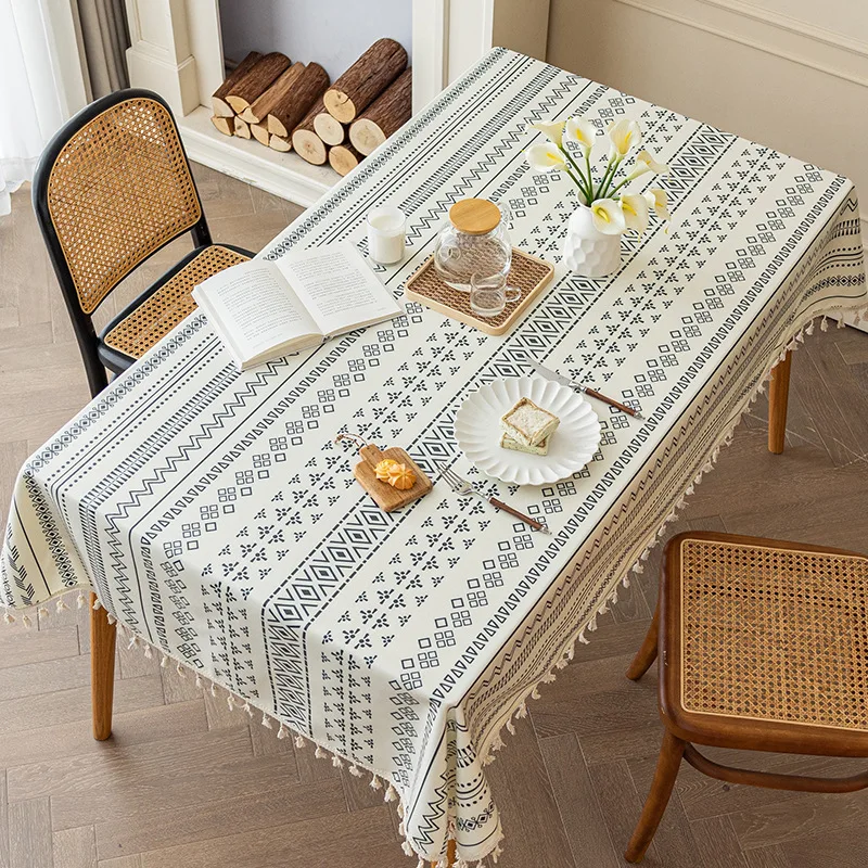 

Z fengyi Cotton and linen non washable fabric rectangular tassel dining table tablecloth for homestays