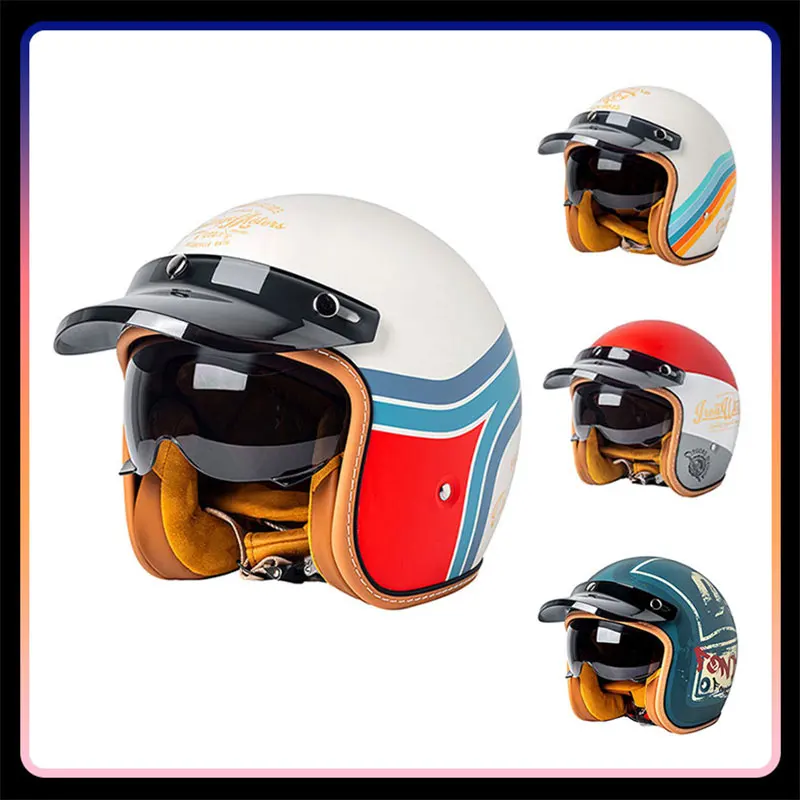 

DOT Approved Open Face Helmet Retro 3/4 Motorcycle Helmets Jet Helmet Men Women Vintage Low Profile Open Racing Helm ABS Shell