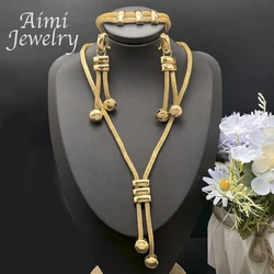 Dubai 24K Gold Plated Jewelry Set for Women Chain Beads Decor Necklace Earrings Bracelet Italian Fashion Wedding Party Gifts