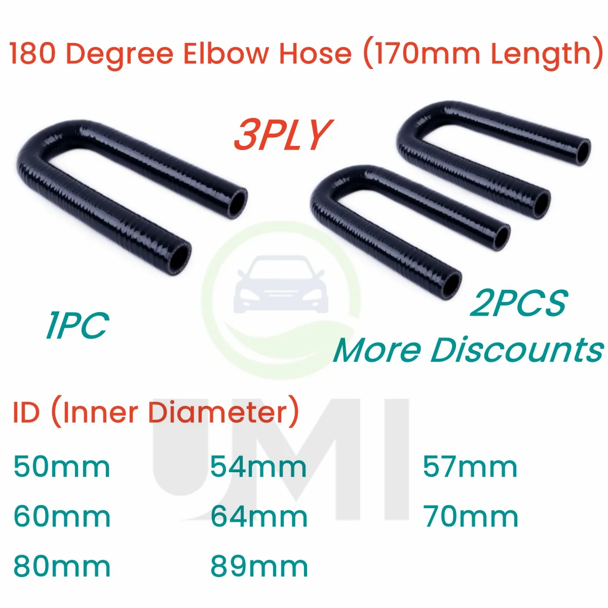 

Gloss Black 180° 180 degree Elbow Hose Silicone Coolant Intercooler ID 50mm 54mm 57mm 60mm 64mm 70mm 80mm 89mm 1PC or 2PCS 3PLY