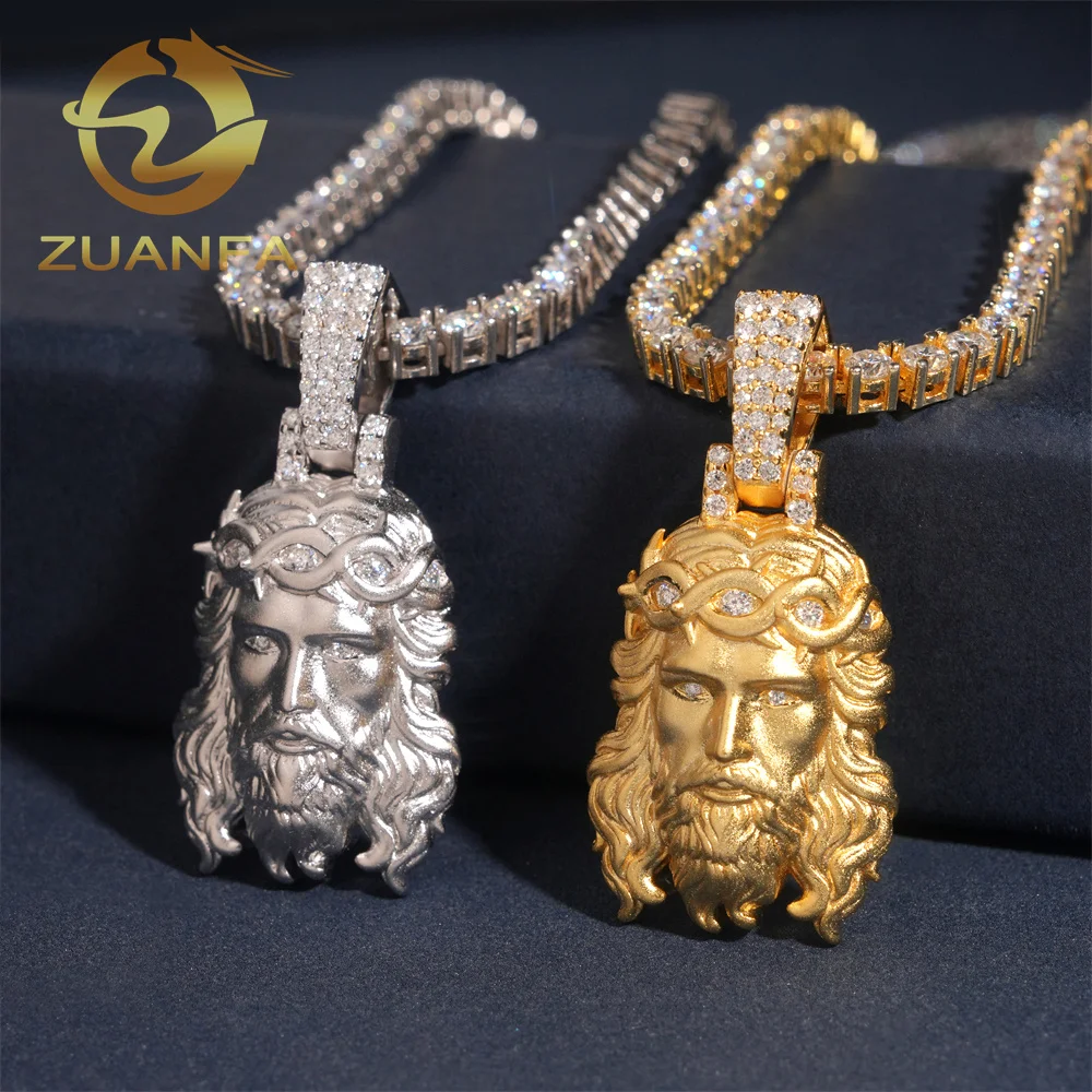 

Ready to Ship Small Jesus Head Hip Hop Jewelry Pendant Moissanite Diamond 925 Silver Iced Out Head Pendant