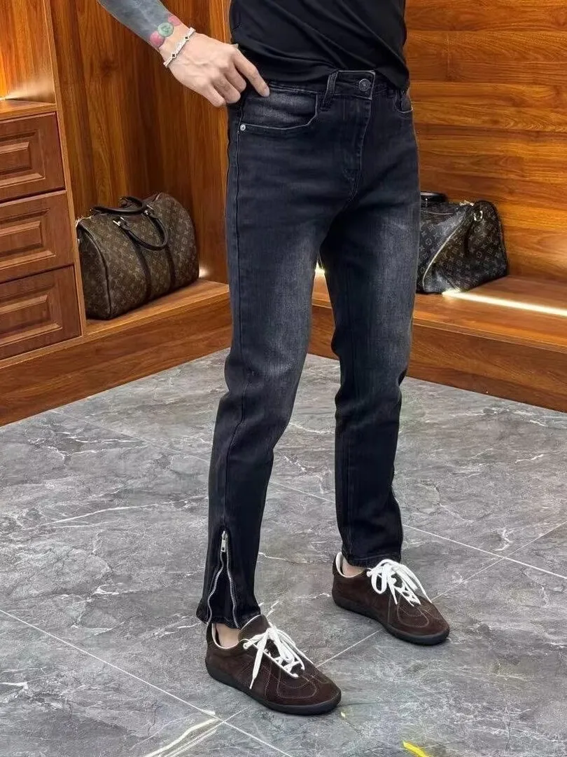 

Модные мужские джинсы High Street Sle с микро-расклешенной молнией, облегающий повседневный хлопковый эластичный джинсовый зимний сезон Faion
