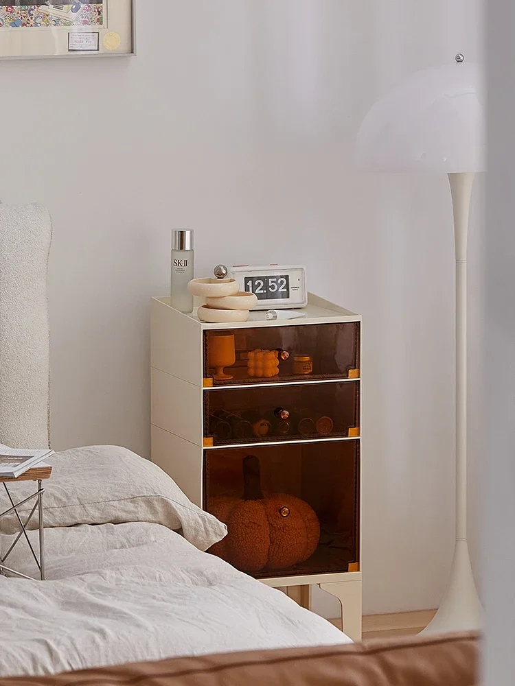 

Minimalist sofa side cabinet, ins multi-layer drawer storage cabinet, cream style bedside table