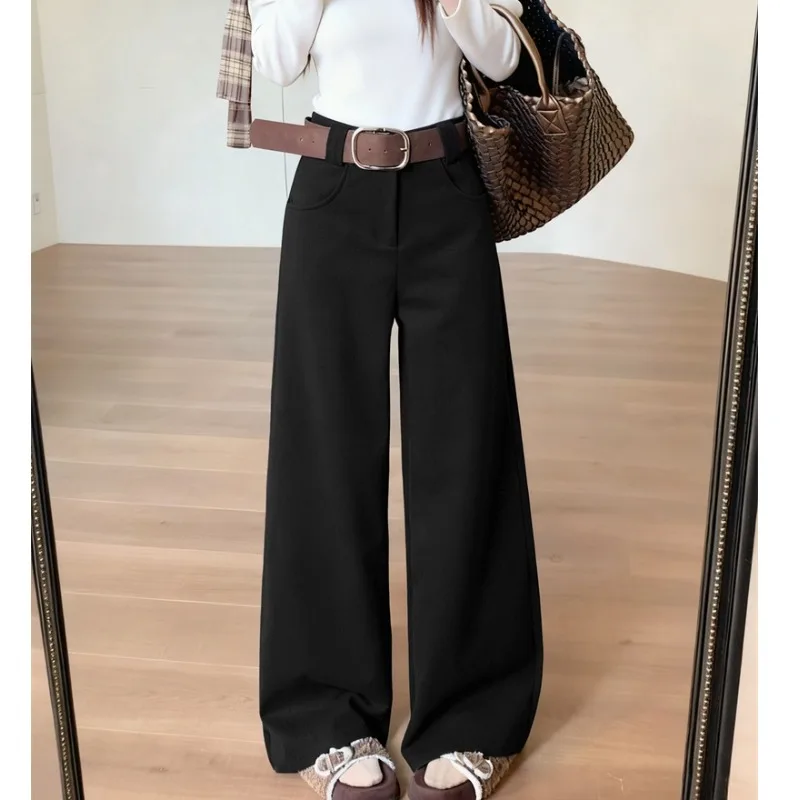 Thiened Woolen High Waist Wide Leg Pants Retro Korean Sle plus Size Versatile Long Trousers Autumn Winter New Arrival