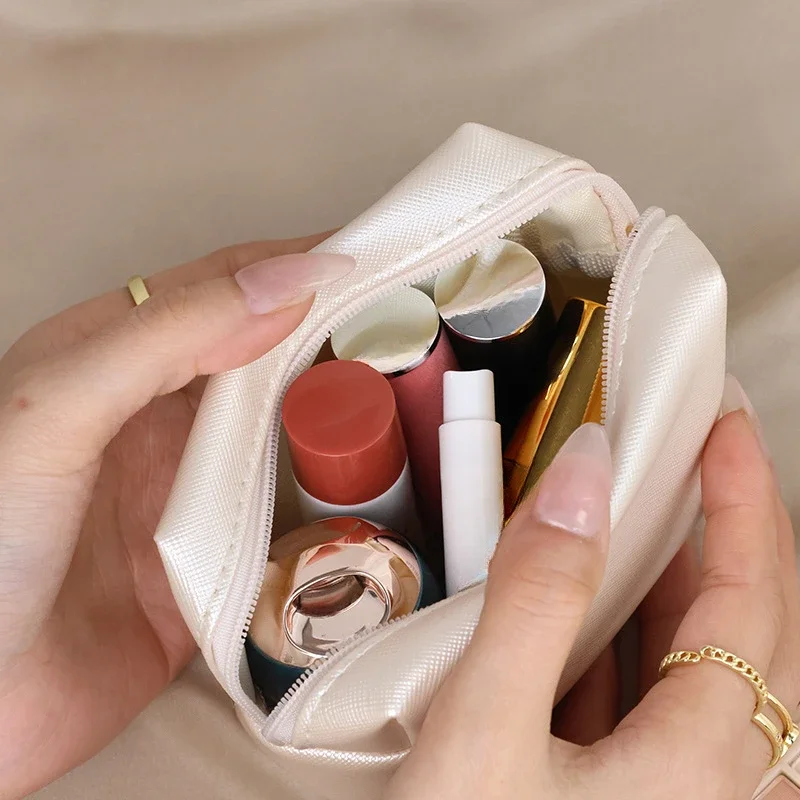 Leather Lipstick Makeup Bags Small Cosmetic Organizer Toiletry Tampon Sanitary Napkin Data Cable Storage Bags Coin Wallet Pouch