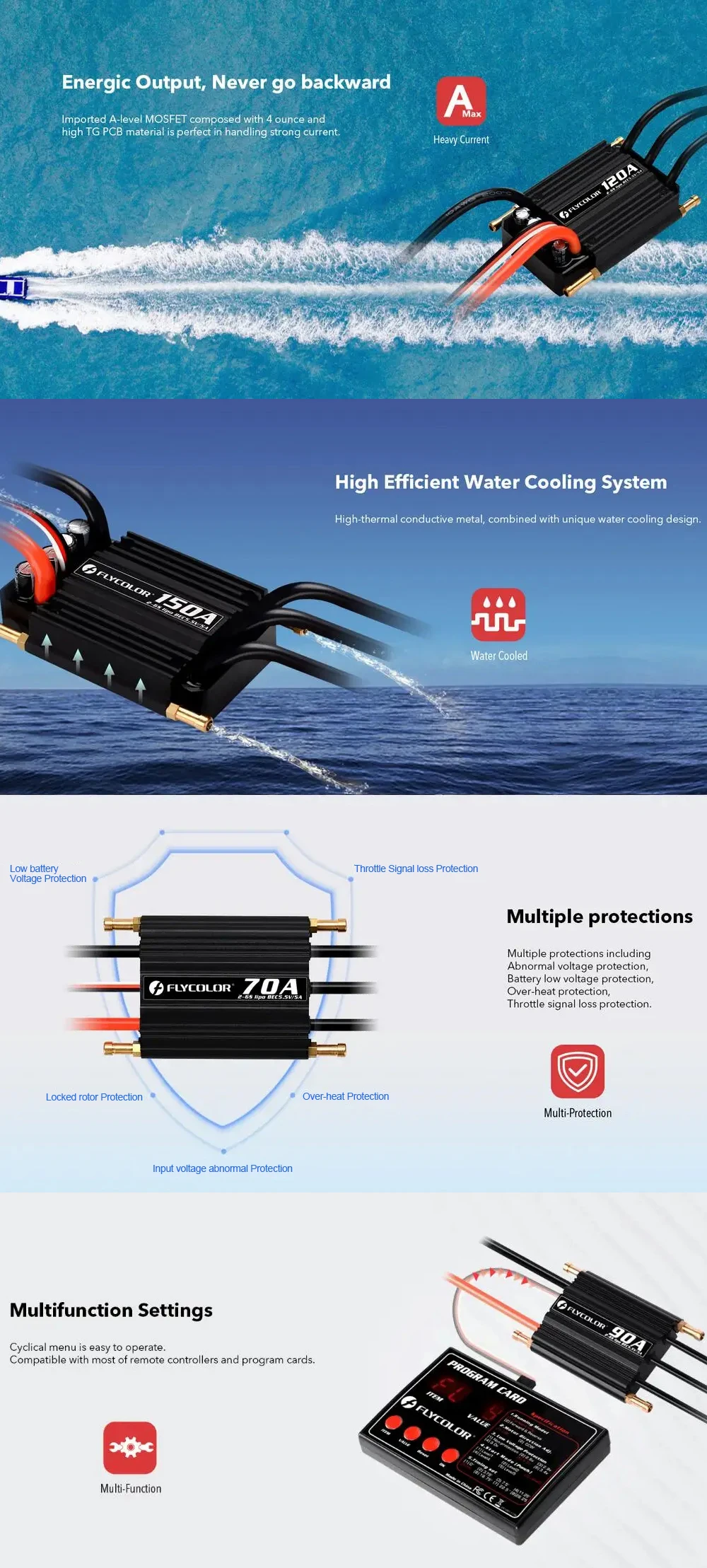 Flycolor 50A 70A 90A 120A 150A 2-6S Waterproof Brushless ESC Speed Controller 5.5V/5A BEC